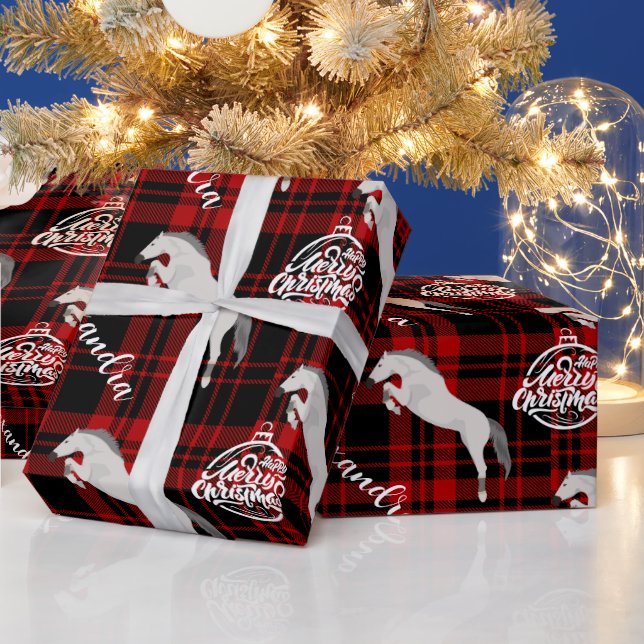 Christmas Red Equestrian Horse Personalized Wrapping Paper (Holidays)