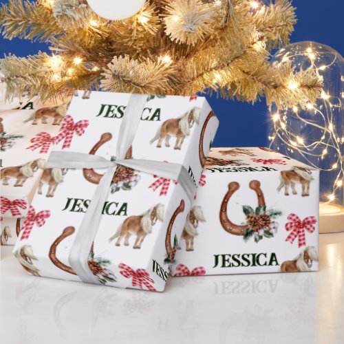 Christmas Red Equestrian Horse Personalized Wrapping Paper