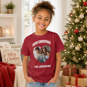 Christmas red family photo heart name girl T-Shirt