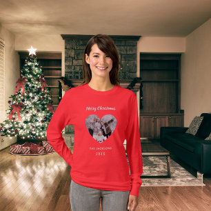 Christmas red family photo heart name mother T-Shirt