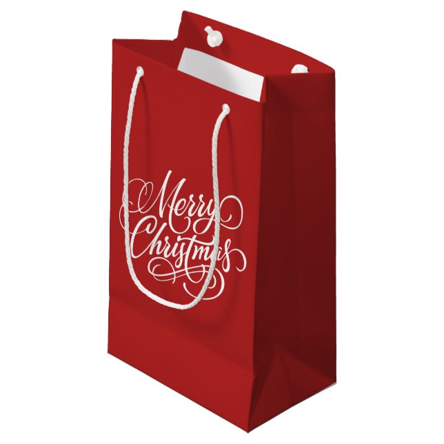 Christmas Red Fancy Script Gift Bag (Front Angled)
