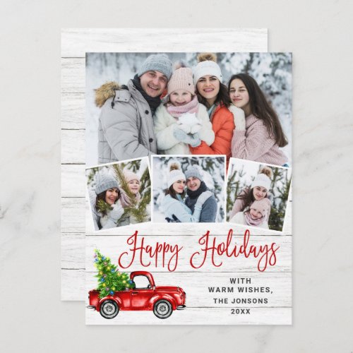 Christmas Red Farm Truck 4 Photo Holiday Card