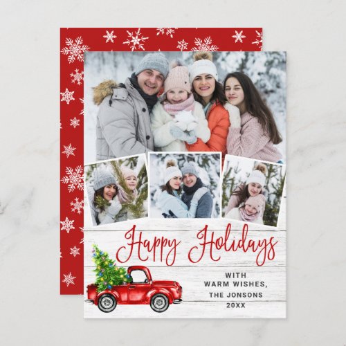 Christmas Red Farm Truck 4 Photo Holiday Card
