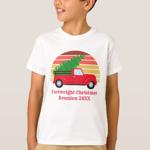 Christmas Red Farm Truck Sunset Cute Custom Kids T_Shirt