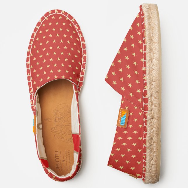 Christmas Red Faux Gold Stars Chic Casual Slip On Espadrilles (Side)