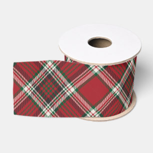 Christmas Red Festive Argyle Tartan Plaid Pattern Grosgrain Ribbon