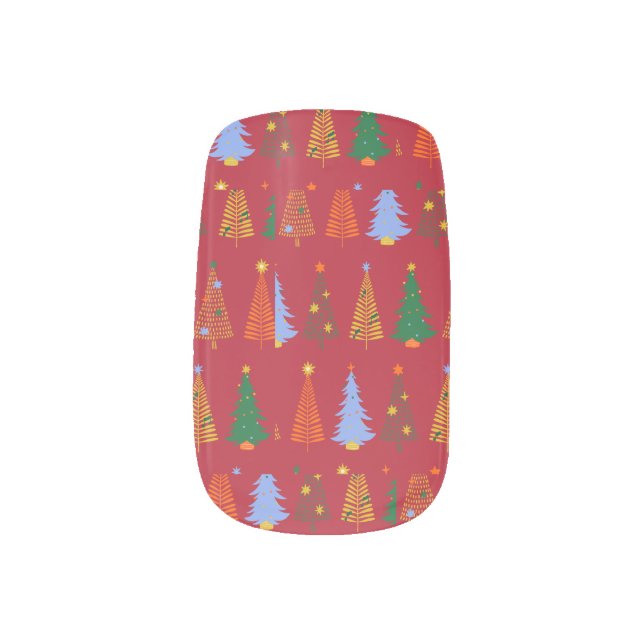 Christmas Red Festive Christmas Trees Holiday Minx Nail Art (Left Thumb)