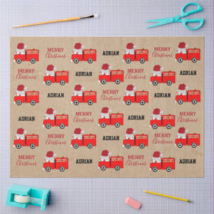 Christmas Red Fire Truck Custom Name Kraft Tissue Paper