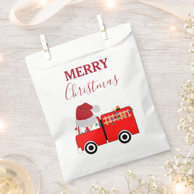 Christmas Red Fire Truck Favor Bag (Clipped)