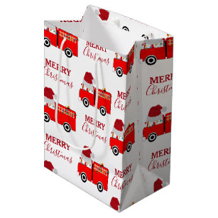 Tiny Mills Fire Truck Themed Party Favor Bags Treat Bags with Handles, Firefight
