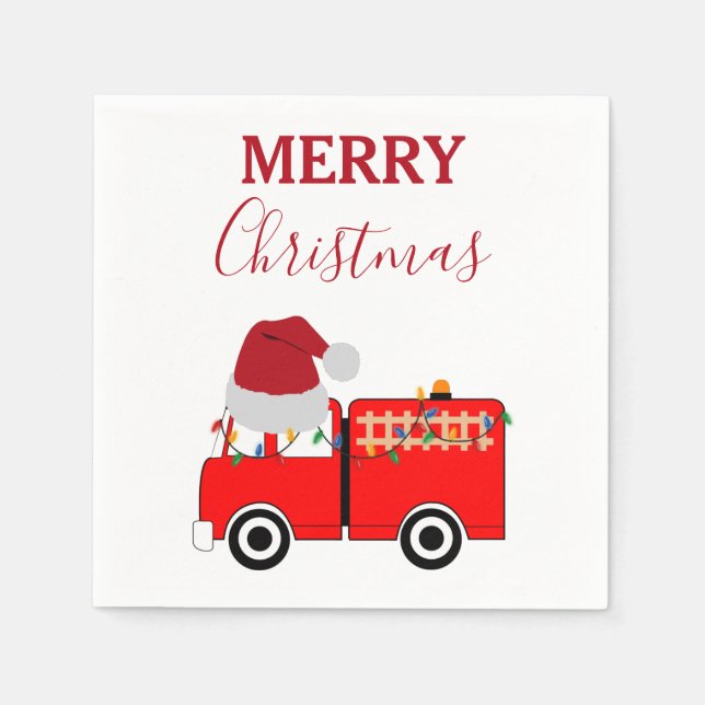 Christmas Red Fire Truck  Napkins (Front)