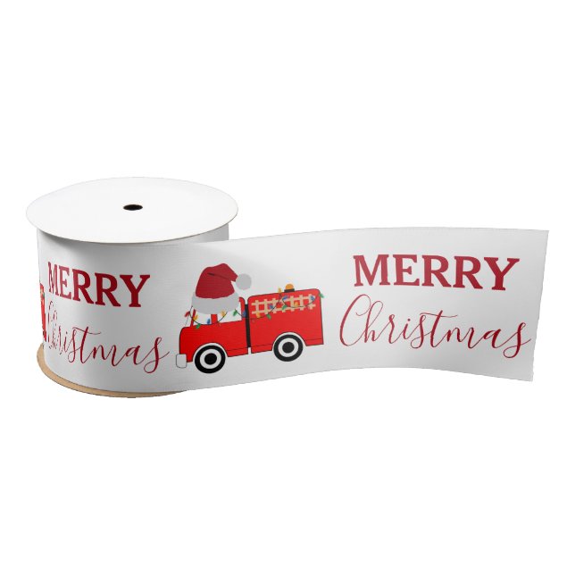 Christmas Red Fire Truck  Satin Ribbon (Spool)