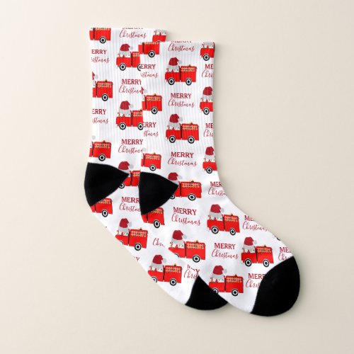 Christmas Red Fire Truck  Socks