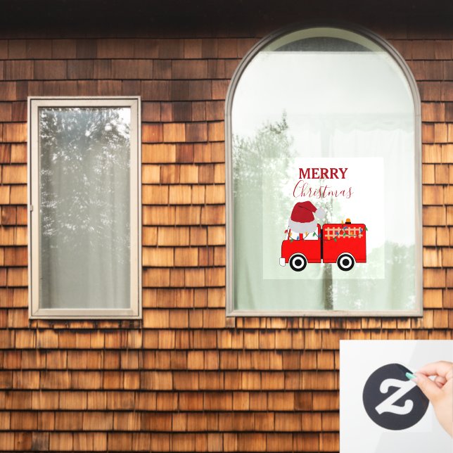 Christmas Red Fire Truck Window Cling (Home Window)