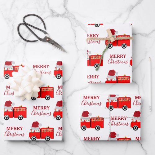 Christmas Red Fire Truck   Wrapping Paper Sheets