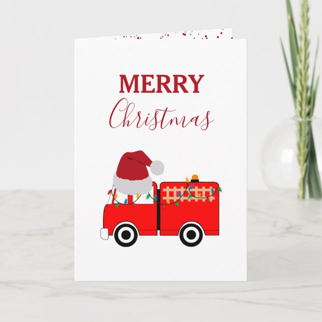 Christmas Red Fire Truck Xmas Holiday Card (Front)