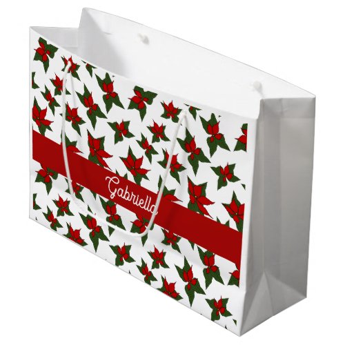 Christmas red floral botanical custom name large gift bag