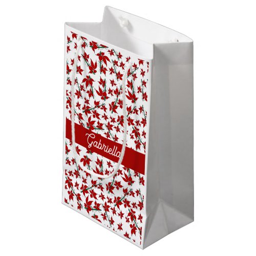 Christmas red floral botanical custom name small gift bag