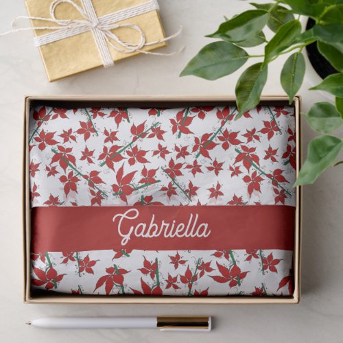 Christmas red floral botanical custom name tissue paper