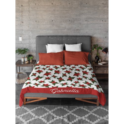 Christmas red floral botanical duvet cover