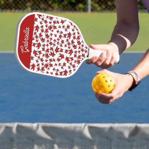 Christmas red floral botanical pickleball paddle
