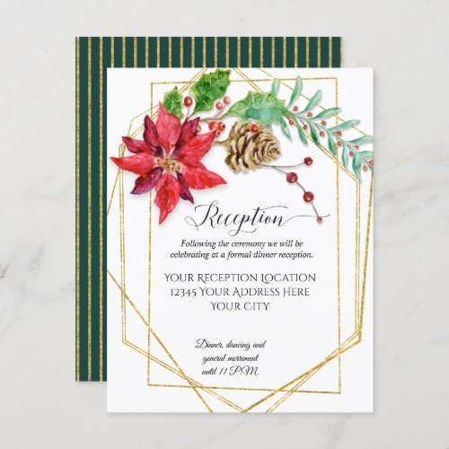 Christmas Red Floral Gold Green Geometric Wedding Invitation