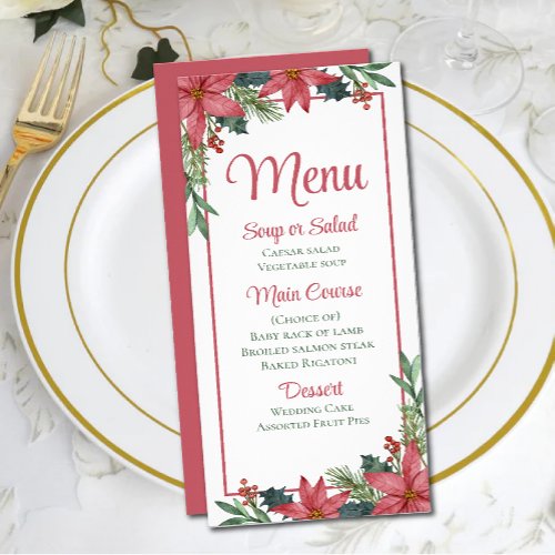 Christmas Red Floral Poinsettia Wedding Menu 