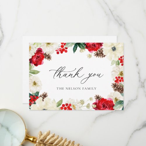 Christmas Red Floral Thank you Card