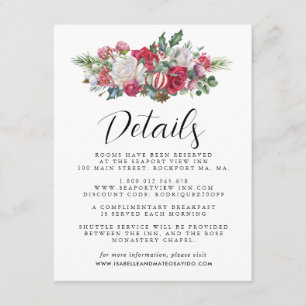 Christmas Red Floral Wedding Guest Details Enclosure Card