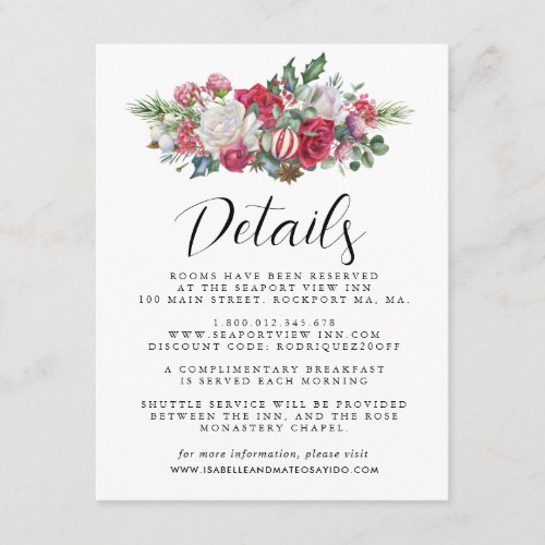 Christmas Red Floral Wedding Guest Details Enclosure Card