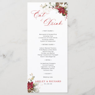 Christmas Red Floral Wedding Menu