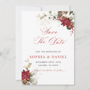 Christmas Red Floral Wedding Save The Date Card