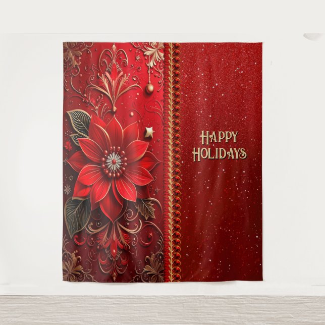 Christmas Red Flower Holiday Backdrop (Front)