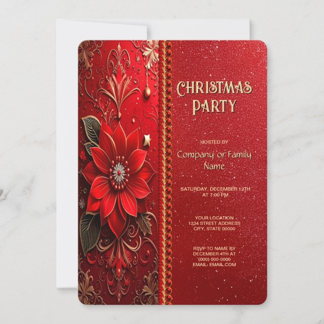 Christmas Red Flower Holiday Party Invitation (Front)