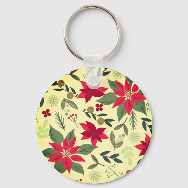 Christmas Red Flowers Pattern-11600 Keychain (Front)