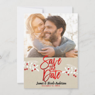 Christmas Red Foil Modern Save the Date Photo