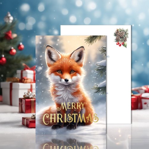 Christmas Red Fox Foil Holiday Card