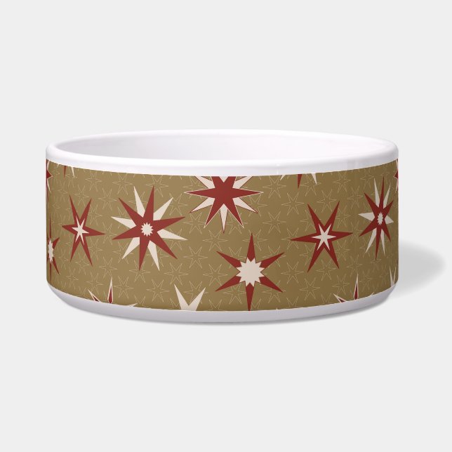  Christmas Red Geo Stars - on gold pattern. Bowl (Front)