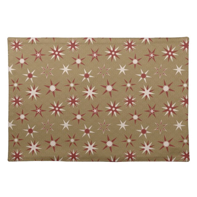  Christmas Red Geo Stars - on gold pattern. Cloth Placemat (Front)