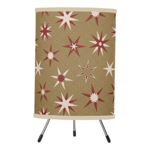 Christmas Red Geo Stars _ on gold pattern Tripod Lamp