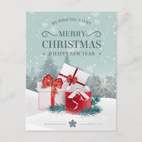 Christmas Red Gift boxes snowflakes background Holiday Postcard