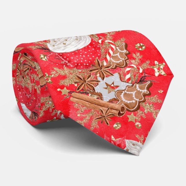 Christmas Red Gingerbread Cookies Neck Tie (Rolled)