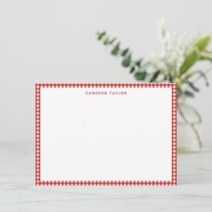 Christmas Red Gingham Check Personalized Name Note Card
