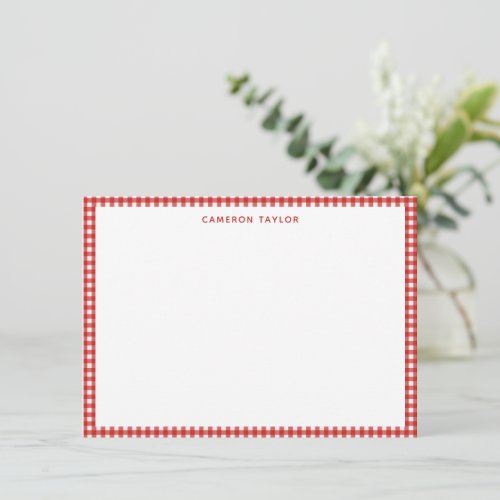 Christmas Red Gingham Check Personalized Name Note Card