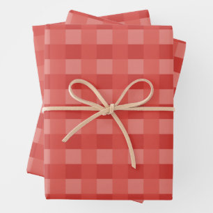 Christmas Red Gingham Pattern Checkered Wrapping Paper Sheets