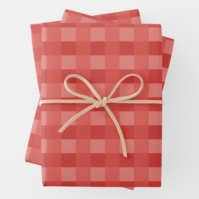 Christmas Red Gingham Pattern Checkered Wrapping Paper Sheets (In situ)