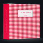 Christmas Red Gingham Personalized Family Photo 3 Ring Binder<br><div class="desc">This personalized binder features a classic Christmas red and white gingham pattern with a clean cream label on the front and spine for your family name and volume number — a beautiful way to organize and display printed photos. Perfect for family photo albums, yearly memory books, or keeping cherished photos...</div>