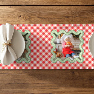 Christmas Red Gingham Photograph Holiday Decor  Short Table Runner