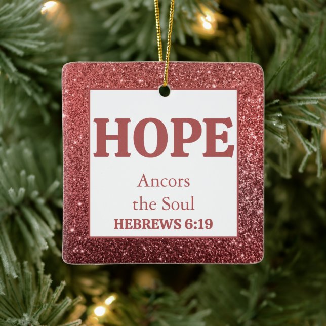  Christmas Red Glitter Bible Verse Hope  Ceramic Ornament (Tree)