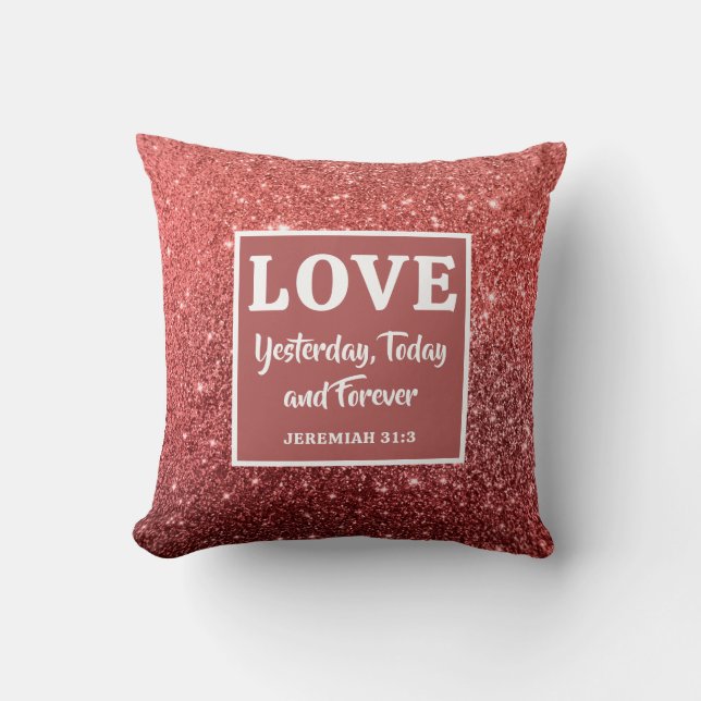  Christmas Red Glitter Bible Verse Love   Throw Pillow (Front)